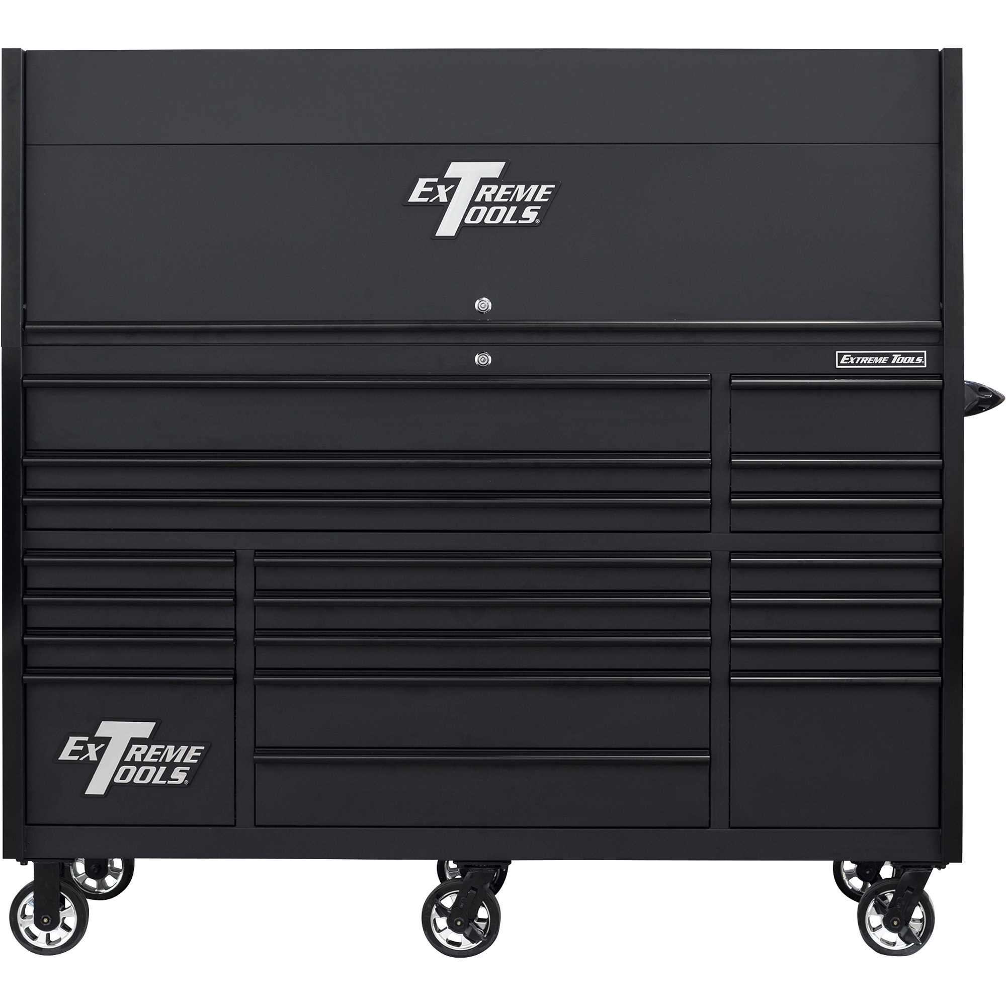 Extreme Tools Professional Hutch and 19-Drawer Roller Cabinet Combo - 72in.W, Black, 250-Lb. Capacity Drawer Slides, Model# RX723020HRMK